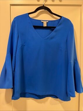 H&M Royal Blue V-Neck Bell Sleeve Blouse